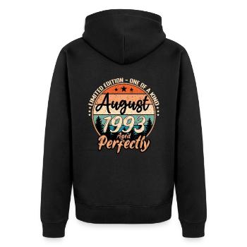 August 1993 Jubiläum 1993 Legenden August - Unisex Premium Bio Zip Hoodie - Schwarz - Hinten - Nico (187cm)