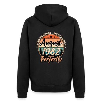 August 1982 Jubiläum 1982 Legenden August - Unisex Premium Bio Zip Hoodie - Schwarz - Hinten - Nico (187cm)