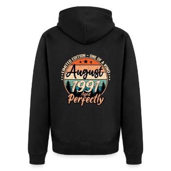 August 1991 Jubiläum 1991 Legenden August - Unisex Premium Bio Zip Hoodie - Schwarz - Hinten - Nico (187cm)
