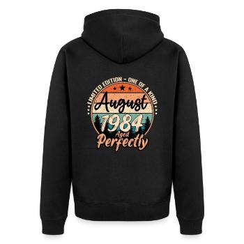 Août 1984 anniversaire 1984 légendes Août - Veste à capuche bio Premium Unisexe - noir - Dos - Nico (187cm)
