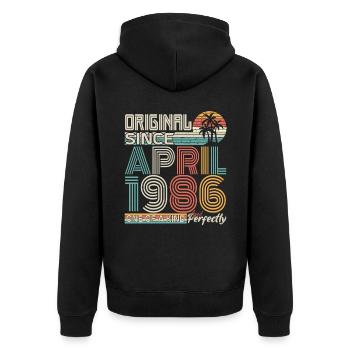 April 1986 Jubiläum April 1986 Geschenk 1986 - Unisex Premium Bio Zip Hoodie - Schwarz - Hinten - Nico (187cm)