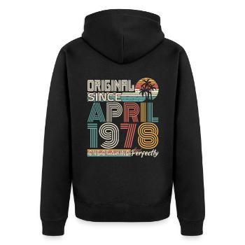 April 1978 Geburtstag April 1978 Geschenk 1978 - Unisex Premium Bio Zip Hoodie - Schwarz - Hinten - Nico (187cm)