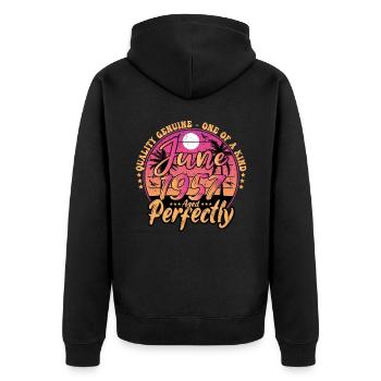 Juni 1957 Jubiläum 1957 Retro 1957 Juni - Unisex Premium Bio Zip Hoodie - Schwarz - Hinten - Nico (187cm)