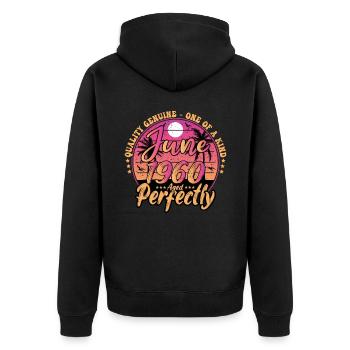 Juni 1960 Jubiläum 1960 Retro 1960 Juni - Unisex Premium Bio Zip Hoodie - Schwarz - Hinten - Nico (187cm)