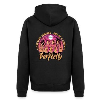 Juni 1998 Jubiläum 1998 Retro 1998 Juni - Unisex Premium Bio Zip Hoodie - Schwarz - Hinten - Nico (187cm)