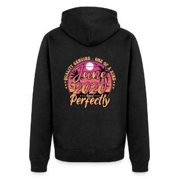 Juni 2020 Jubiläum 2020 Retro 2020 Juni - Unisex Premium Bio Zip Hoodie - Schwarz - Hinten - Nico (187cm)