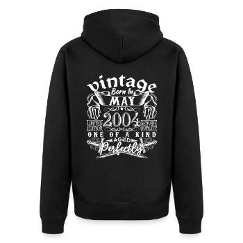 2004 Mai 2004 Jubiläum Mai 2004 Mai - Unisex Premium Bio Zip Hoodie - Schwarz - Hinten - Nico (187cm)