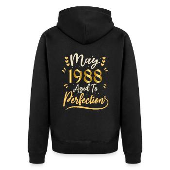 Mai 1988 Mai-Jubiläum Mai 1988 - Unisex Premium Bio Zip Hoodie - Schwarz - Hinten - Nico (187cm)