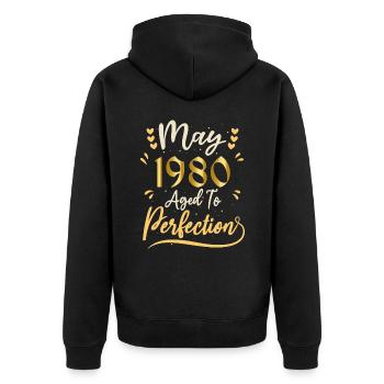 Mai 1980 Mai anniversaire May 1980 - Veste à capuche bio Premium Unisexe - noir - Dos - Nico (187cm)