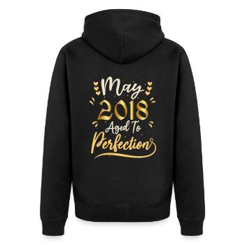 Mai 2018 Mai-Jubiläum Mai 2018 - Unisex Premium Bio Zip Hoodie - Schwarz - Hinten - Nico (187cm)