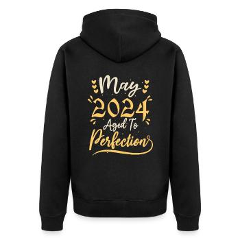 Mai 2024 Mai-Jubiläum Mai 2024 - Unisex Premium Bio Zip Hoodie - Schwarz - Hinten - Nico (187cm)