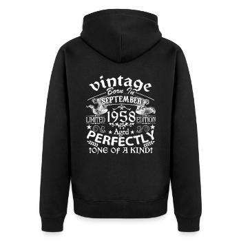 September 1958 | birthday 1958 born in September - Unisex Premium Organic Zip Hoodie - black - Back - Nico (187cm)