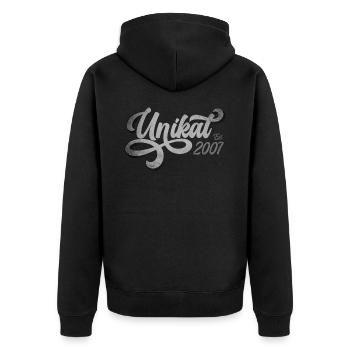 Unikat Est. 2007 - Geschenk Geburtstag - Unisex Premium Bio Zip Hoodie - Schwarz - Hinten - Nico (187cm)