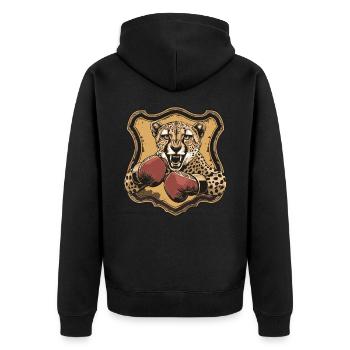 Gepard Boxer MMA Logo - Unisex Premium Bio Zip Hoodie - Schwarz - Hinten - Nico (187cm)