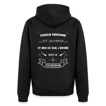 Ich liebe den Tourismus - Unisex Premium Bio Zip Hoodie - Schwarz - Hinten - Nico (187cm)