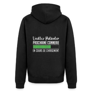 Veuillez Patienter Prochaine connerie en cours - Veste à capuche bio Premium Unisexe - noir - Dos - Nico (187cm)
