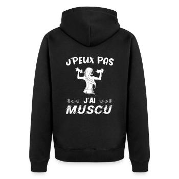 J peux pas j ai muscu - Veste à capuche bio Premium Unisexe - noir - Dos - Nico (187cm)