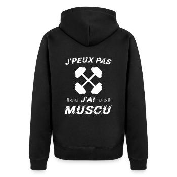 J peux pas j ai muscu - Veste à capuche bio Premium Unisexe - noir - Dos - Nico (187cm)