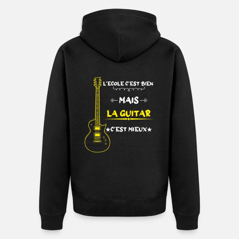 l'école c'est bien mais la guitar c'est mieux - Veste à capuche bio Premium Unisexe - noir