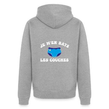 Je m'en bats les couches - Veste à capuche bio Premium Unisexe - gris chiné - Dos - Nico (187cm)