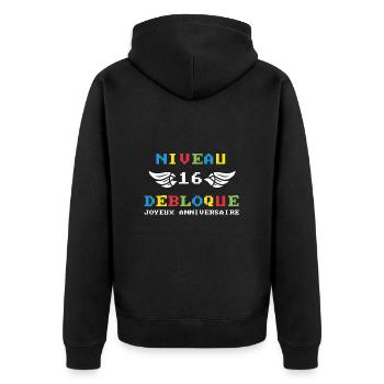 Niveau 16 Débloqué joyeux anniversaire - Veste à capuche bio Premium Unisexe - noir - Dos - Nico (187cm)