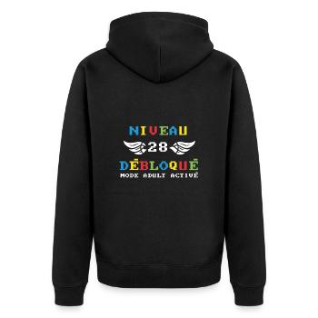 Niveau 28 Débloqué mode adult activé - Veste à capuche bio Premium Unisexe - noir - Dos - Nico (187cm)