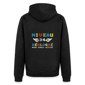 Niveau 34 Débloqué mode adult activé - Veste à capuche bio Premium Unisexe - noir - Dos - Nico (187cm)