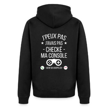 je peux pas j'avais checké ma console - Veste à capuche bio Premium Unisexe - noir - Dos - Nico (187cm)