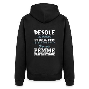 Désolé cet homme est déjà pris par une femme - Veste à capuche bio Premium Unisexe - noir - Dos - Nico (187cm)