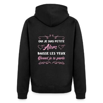 Oui Je Suis Petite Alors Baisse Les Yeux - Veste à capuche bio Premium Unisexe - noir - Dos - Nico (187cm)