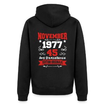 Cadeau D'anniversaire 45 Ans Novembre 1977 - Veste à capuche bio Premium Unisexe - noir - Dos - Nico (187cm)