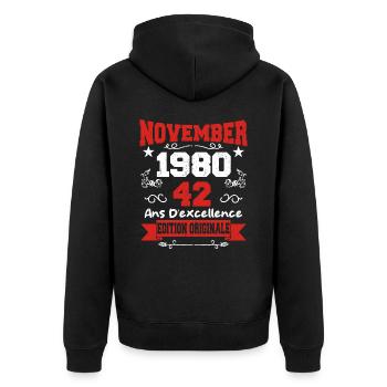 Cadeau D'anniversaire 42 Ans Novembre 1980 Rétro - Veste à capuche bio Premium Unisexe - noir - Dos - Nico (187cm)