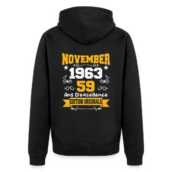 Novembre 1963 59 Ans Anniversaire Idée Cadeau - Veste à capuche bio Premium Unisexe - noir - Dos - Nico (187cm)