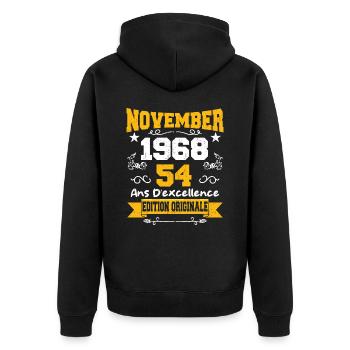 Cadeau D'anniversaire 54 Ans Novembre 1968 Rétro - Veste à capuche bio Premium Unisexe - noir - Dos - Nico (187cm)