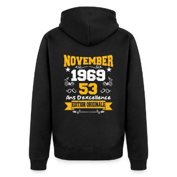 Novembre 1969 53 Ans Anniversaire Idée Cadeau - Veste à capuche bio Premium Unisexe - noir - Dos - Nico (187cm)