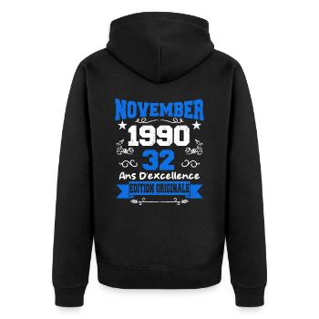 Cadeau D'anniversaire 32 Ans Novembre 1990 Rétro - Veste à capuche bio Premium Unisexe - noir - Dos - Nico (187cm)