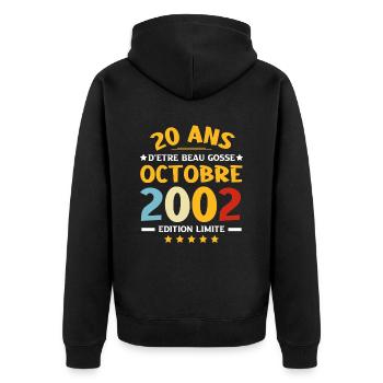 20 ans d'être beau gosse octobre 2002 Anniversaire - Veste à capuche bio Premium Unisexe - noir - Dos - Nico (187cm)