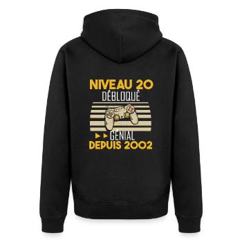 niveau 20 débloqué génial depuis 2002 - Veste à capuche bio Premium Unisexe - noir - Dos - Nico (187cm)