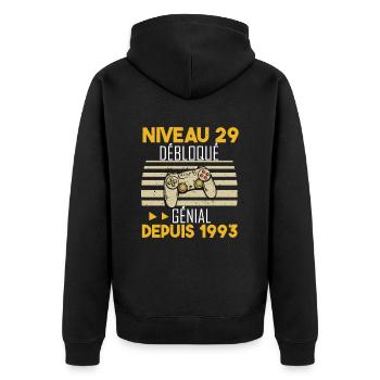 niveau 29 débloqué génial depuis 1993 - Veste à capuche bio Premium Unisexe - noir - Dos - Nico (187cm)