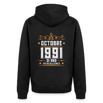 Octobre 1991 31 Ans d'excellence Anniversaire - Veste à capuche bio Premium Unisexe - noir - Dos - Nico (187cm)