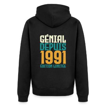Génial depuis 1991 - Veste à capuche bio Premium Unisexe - noir - Dos - Nico (187cm)