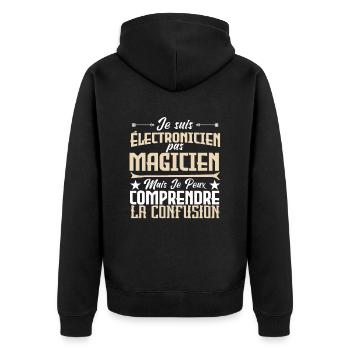 Je suis électricien, pas magicien - Veste à capuche bio Premium Unisexe - noir - Dos - Nico (187cm)