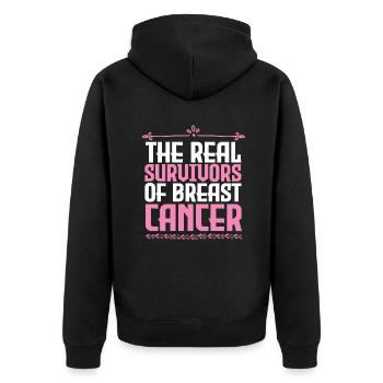 Brustkrebs-Überlebende - Unisex Premium Bio Zip Hoodie - Schwarz - Hinten - Nico (187cm)