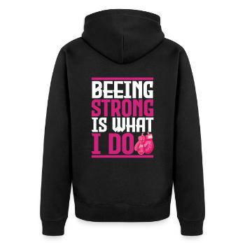 Brustkrebs, du bist stark. - Unisex Premium Bio Zip Hoodie - Schwarz - Hinten - Nico (187cm)