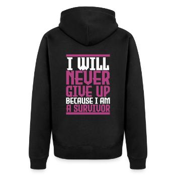 Brustkrebs besiegte "Ich bin ein Überlebender". - Unisex Premium Bio Zip Hoodie - Schwarz - Hinten - Nico (187cm)