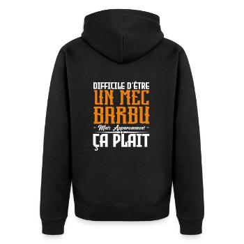 mec barbu, citations barbe, cadeau mec - Veste à capuche bio Premium Unisexe - noir - Dos - Nico (187cm)