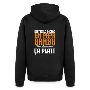 papa barbu, citations barbe, Idée cadeau papa - Veste à capuche bio Premium Unisexe - noir - Dos - Nico (187cm)