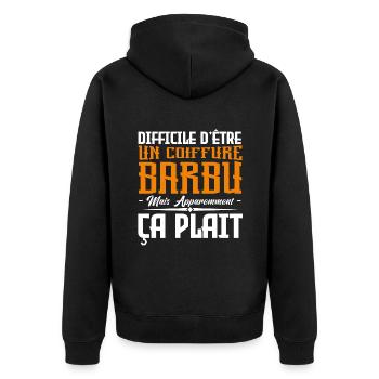 coiffure barbu, citations barbe, cadeau coiffure - Veste à capuche bio Premium Unisexe - noir - Dos - Nico (187cm)