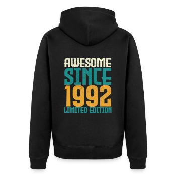 Awesome seit 1992 limitierte Auflage. - Unisex Premium Bio Zip Hoodie - Schwarz - Hinten - Nico (187cm)