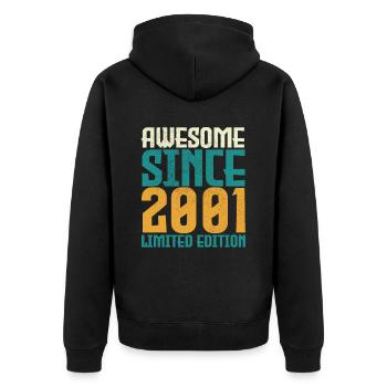 Awesome seit 2001 limitierte Auflage. - Unisex Premium Bio Zip Hoodie - Schwarz - Hinten - Nico (187cm)